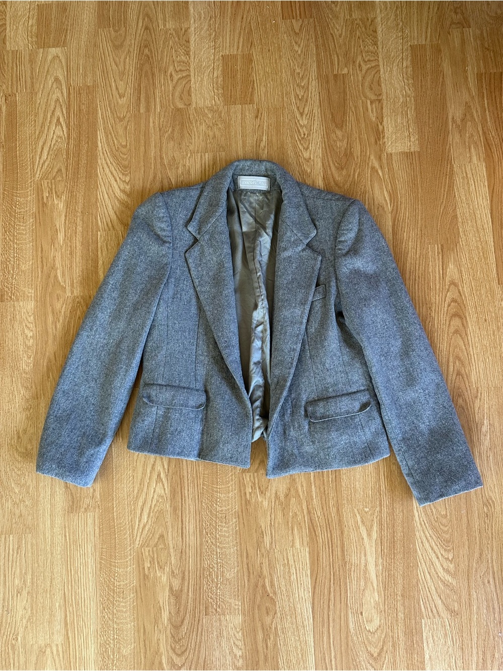 Vintage Evan Picone Grey 100% Wool Tailored Blazer